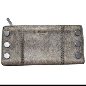 Hammitt 110 North Brushed Gray Natural Distressed Leather Silver Rivet Wallet